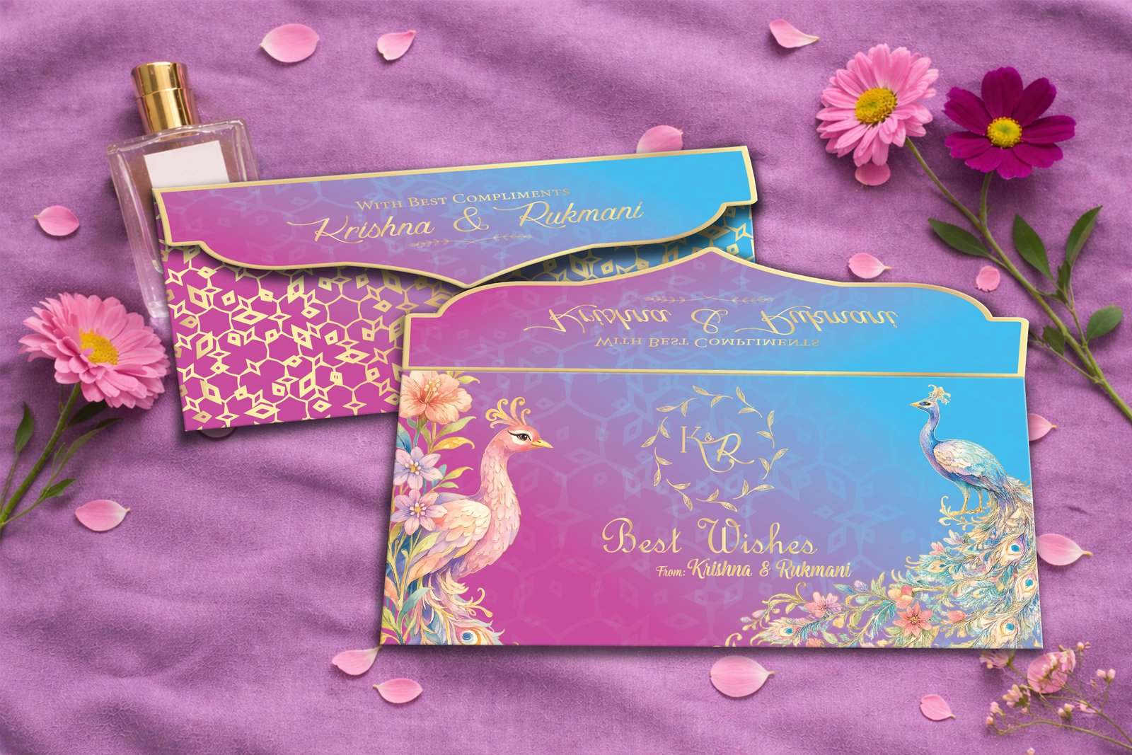 Peacock Blessing – Personalized Shagun Envelope with Gold Foil for Wedding & Festivals