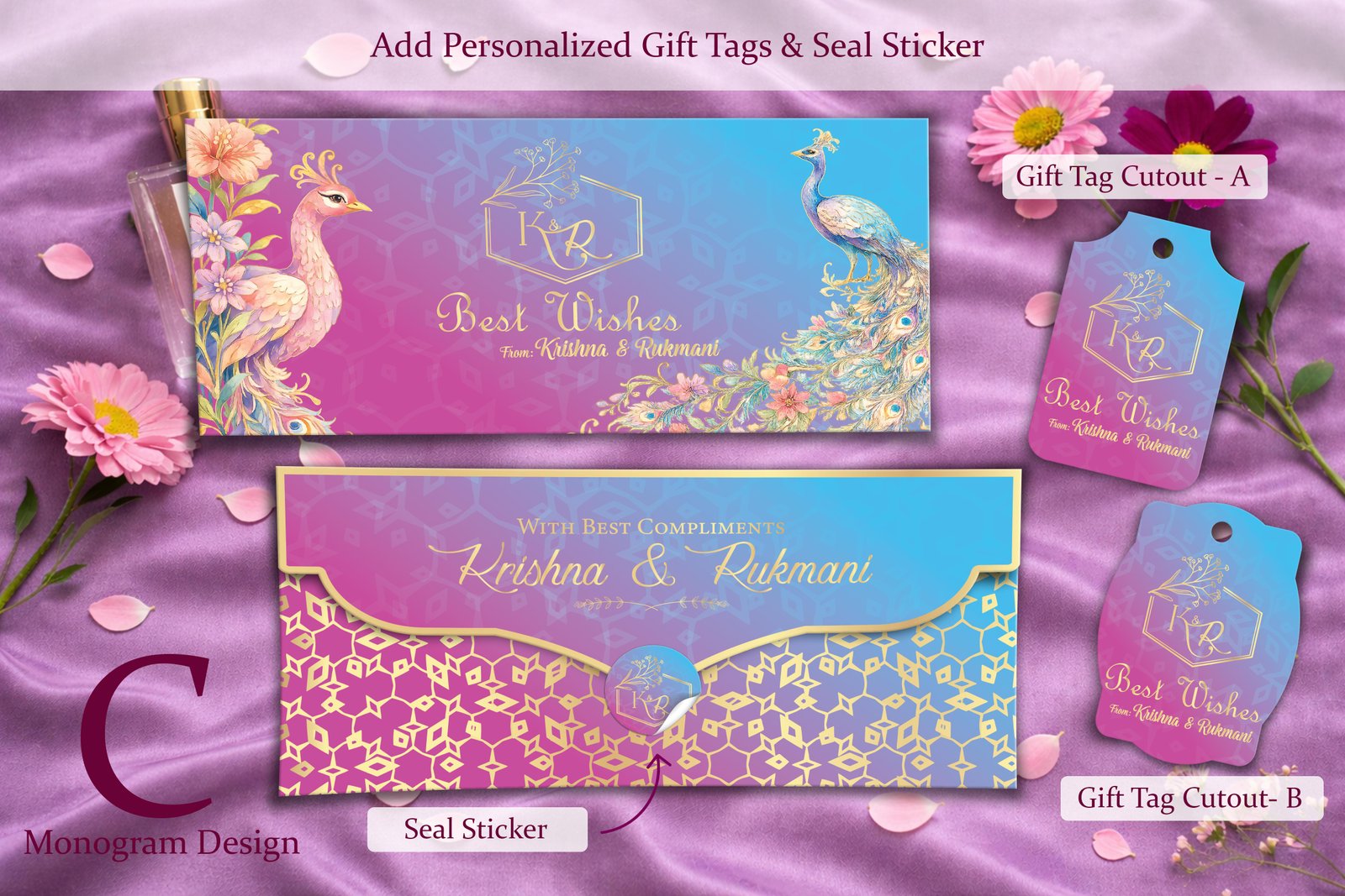 Peacock Blessing – Personalized Shagun Envelope with Gold Foil for Wedding & Festivals