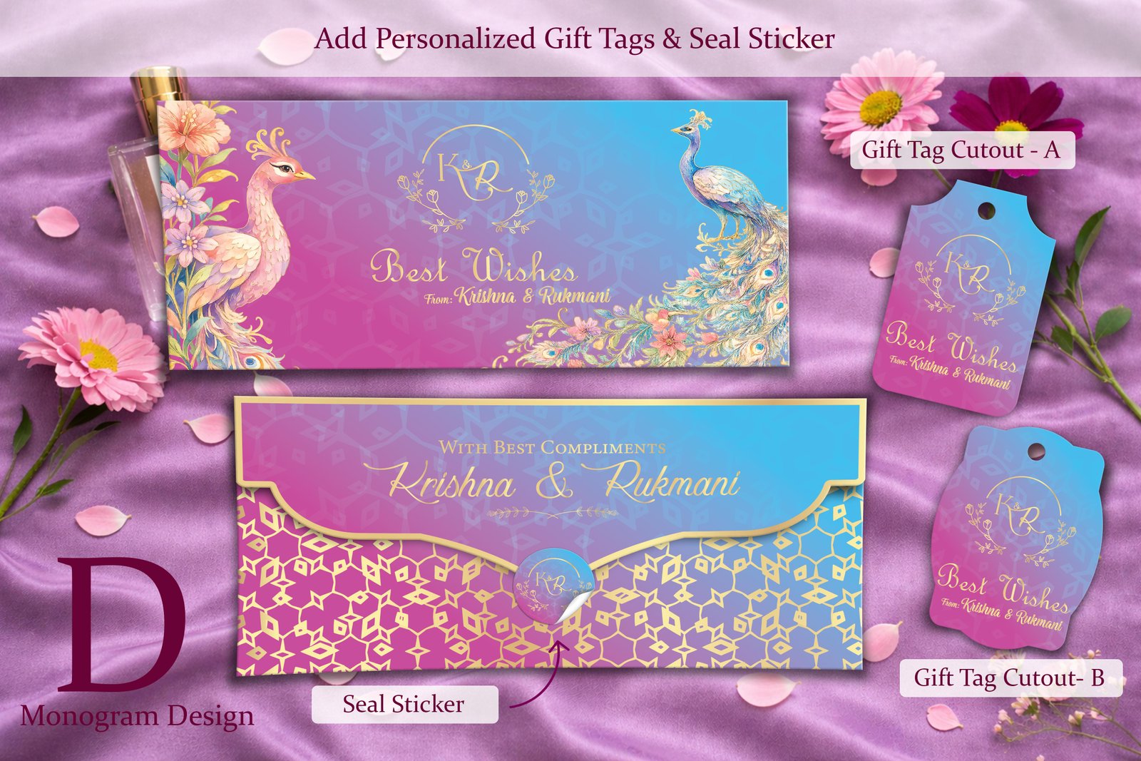 Peacock Blessing – Personalized Shagun Envelope with Gold Foil for Wedding & Festivals