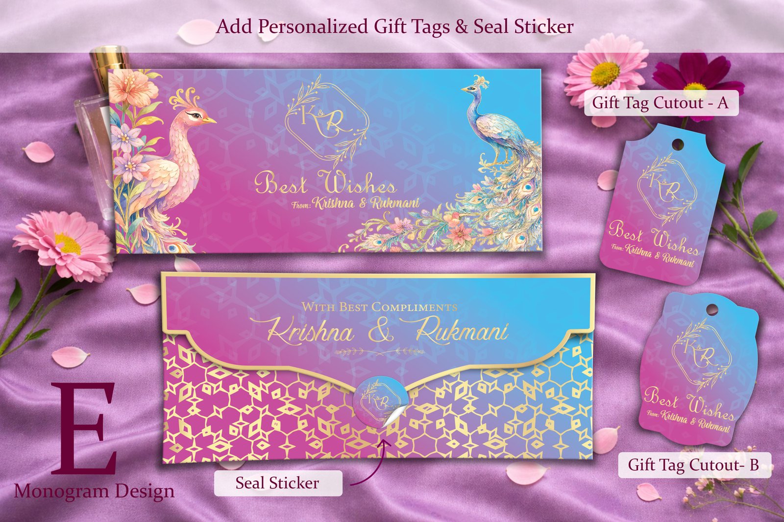 Peacock Blessing – Personalized Shagun Envelope with Gold Foil for Wedding & Festivals