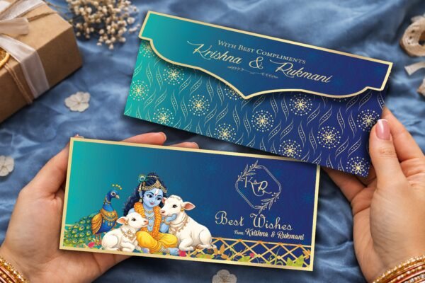 Krishna Leela – Personalized Shagun Envelope with Gold Foil for Wedding & Festivals