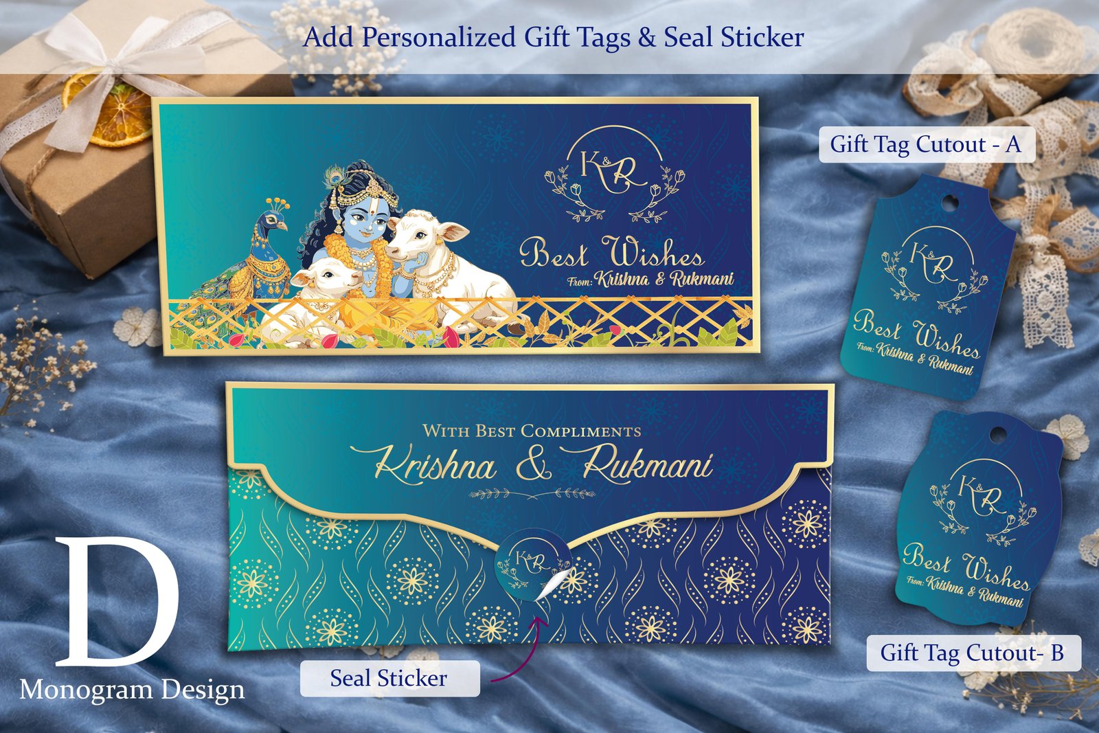 Krishna Leela – Personalized Shagun Envelope with Gold Foil for Wedding & Festivals