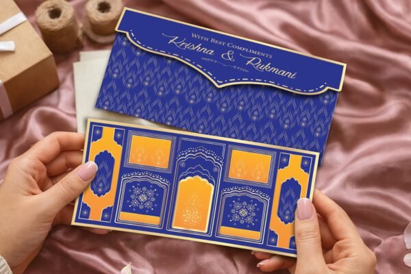 Maharani Panel Royal Blue Personalized Shagun Envelope