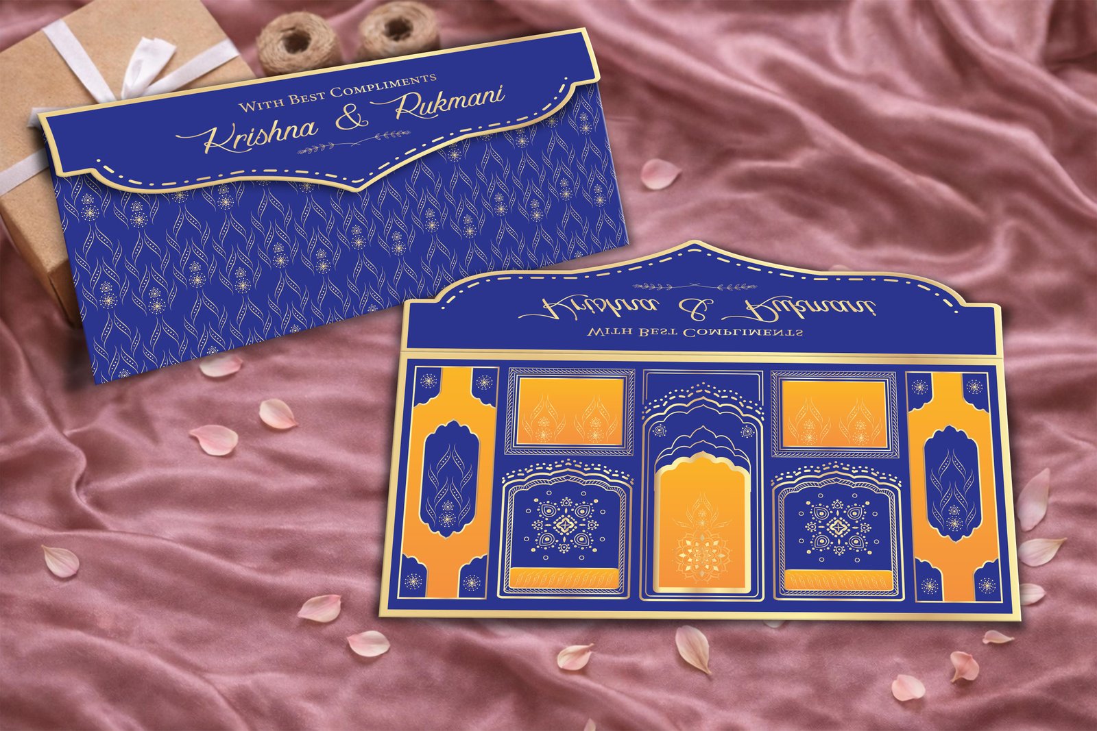 Maharani Panel Royal Blue – Personalized Shagun Envelope with Gold Foil for Wedding & Festivals