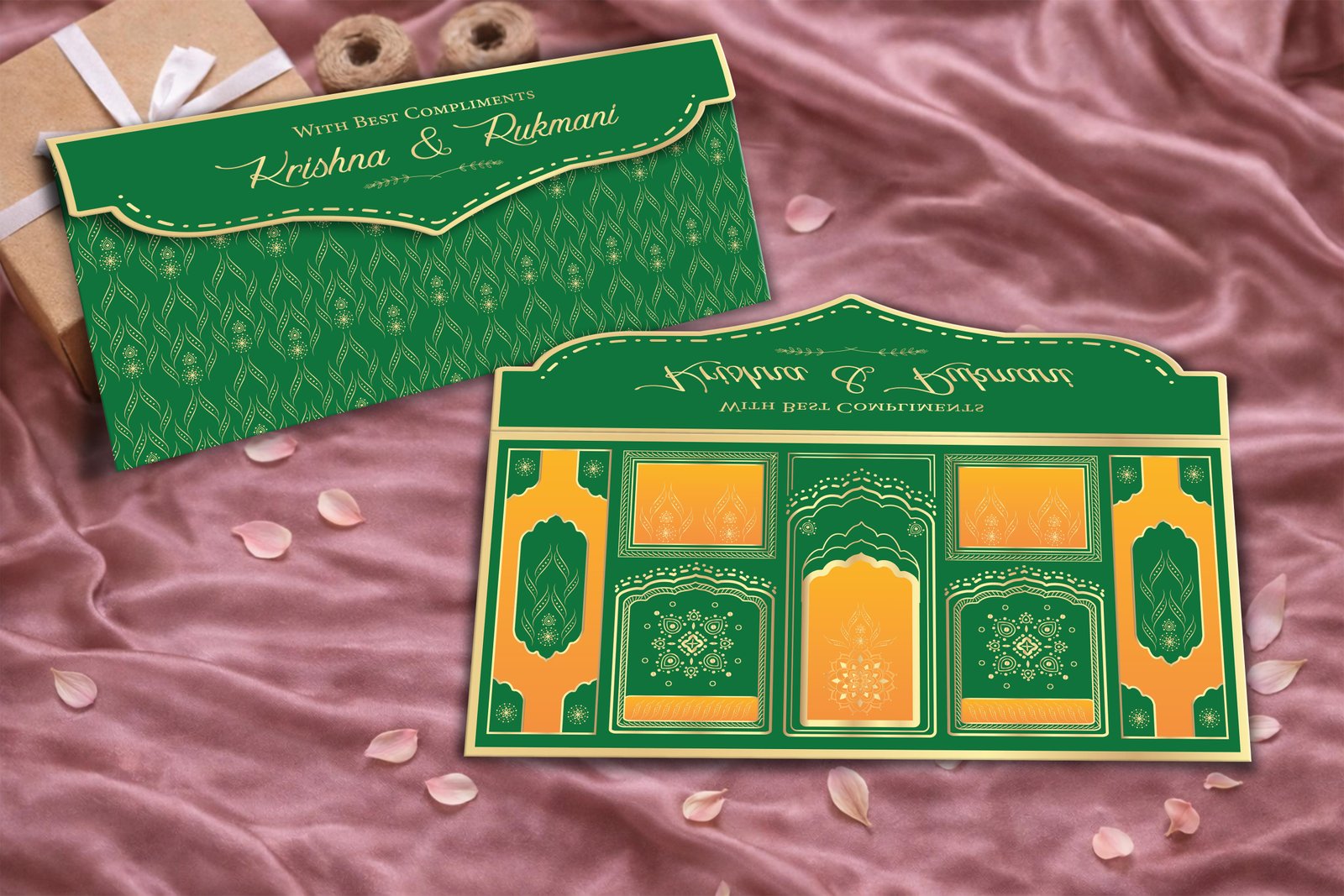 Maharani Panel Royal Green – Personalized Shagun Envelope with Gold Foil for Wedding & Festivals