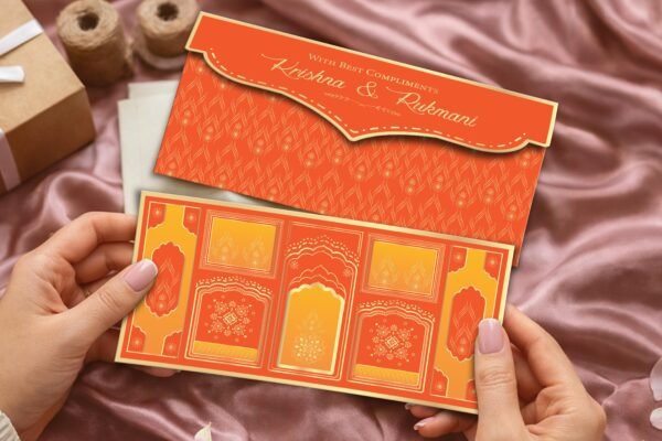 Home 34 Maharani Panel Royal Orange Personalized Shagun Envelope