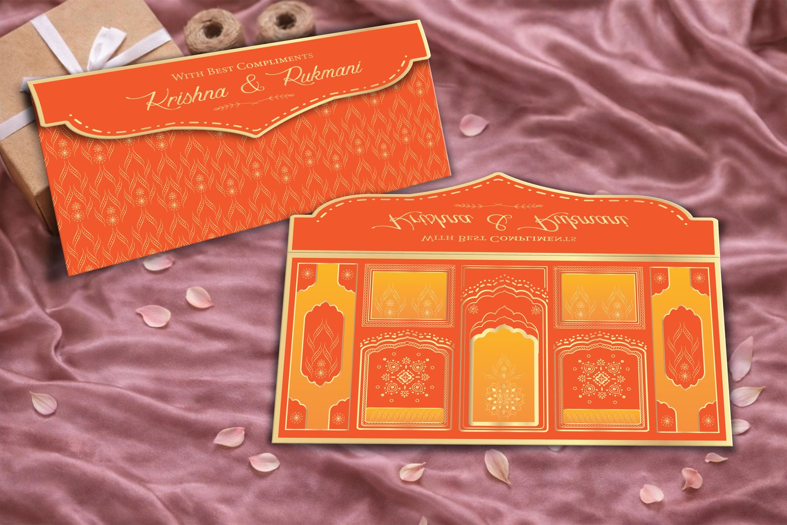 Maharani Panel Royal Orange – Personalized Shagun Envelope with Gold Foil for Wedding & Festivals