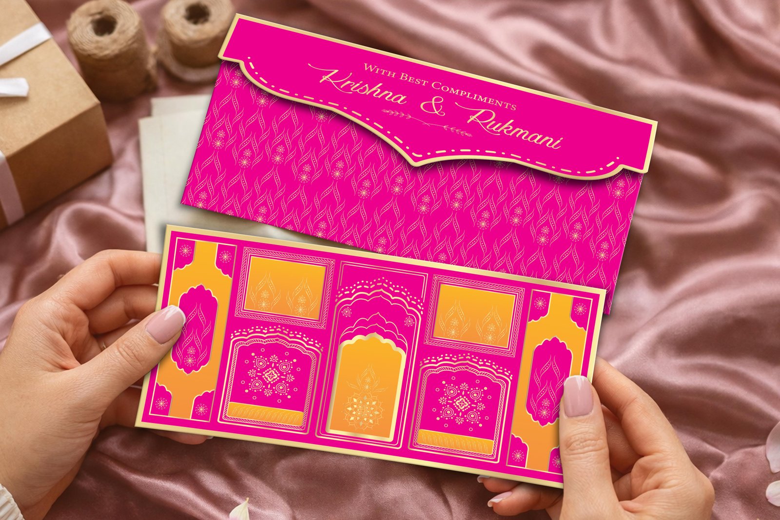 Maharani Panel Royal Pink Personalized Shagun Envelope