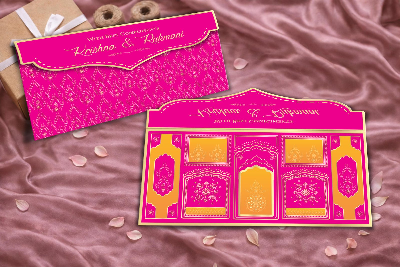 Maharani Panel Royal Pink– Personalized Shagun Envelope with Gold Foil for Wedding & Festivals