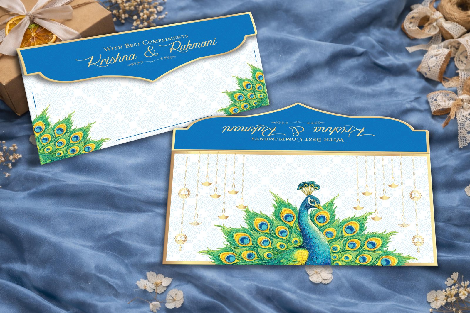 Mayur Veda – Personalized Shagun Envelope with Gold Foil for Wedding & Festivals