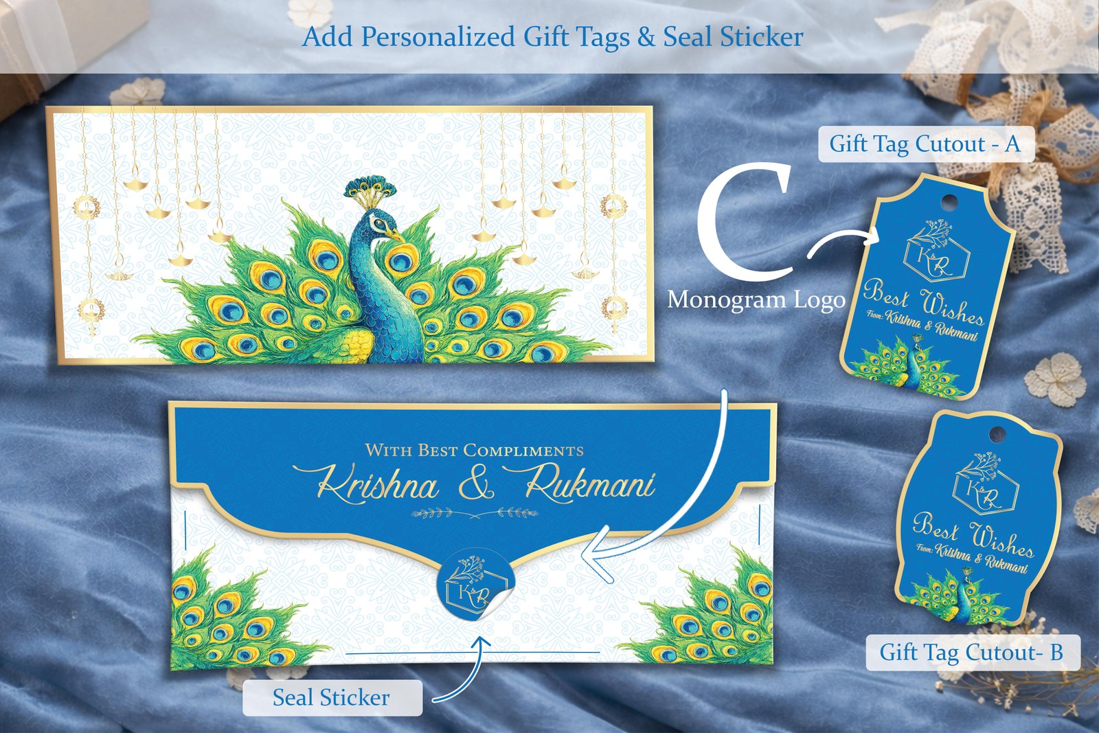 Mayur Veda – Personalized Shagun Envelope with Gold Foil for Wedding & Festivals