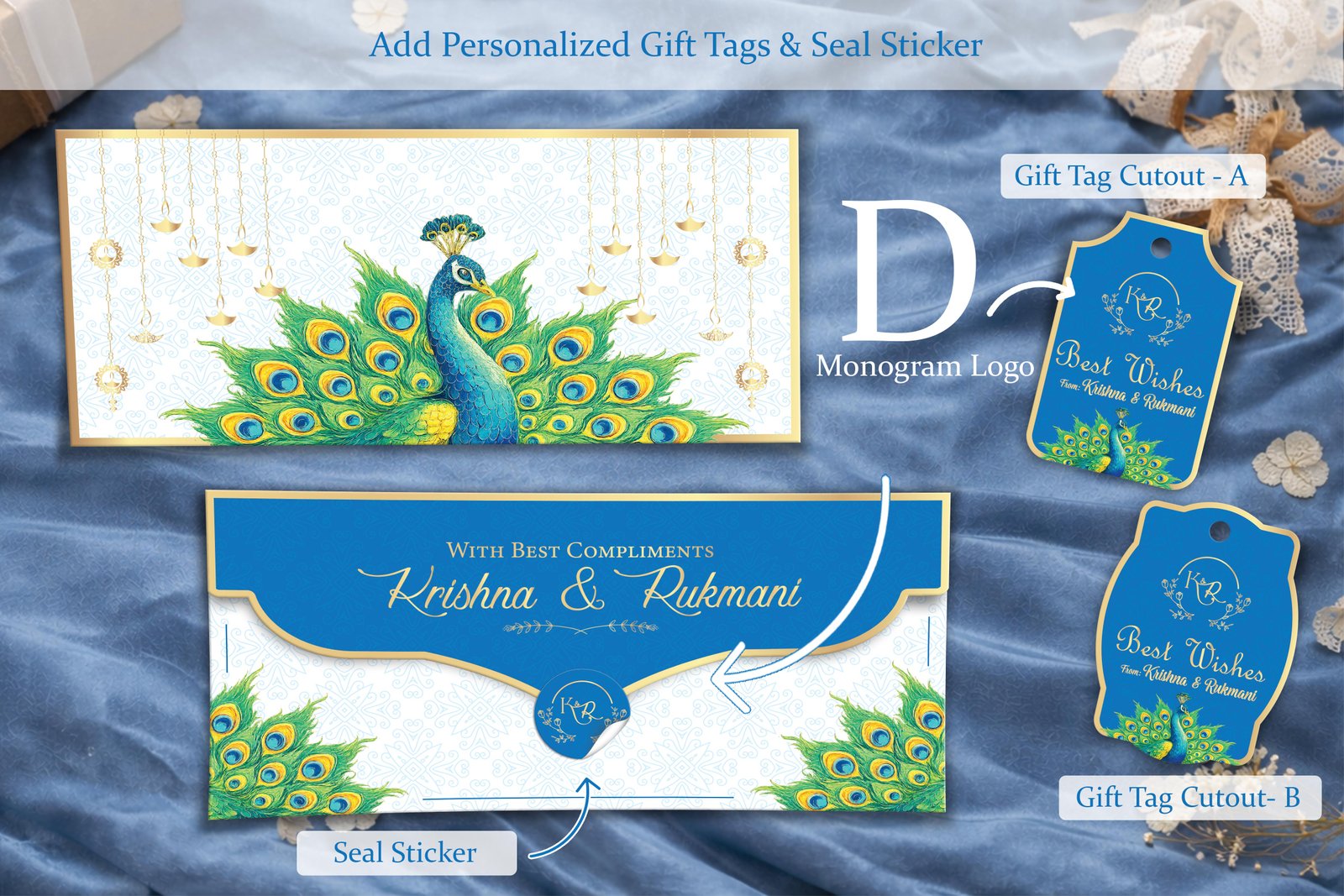 Mayur Veda – Personalized Shagun Envelope with Gold Foil for Wedding & Festivals