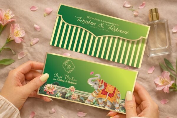 Mangalam Gajraj Royal Green – Personalized Shagun Envelope with Gold Foil for Wedding & Festivals