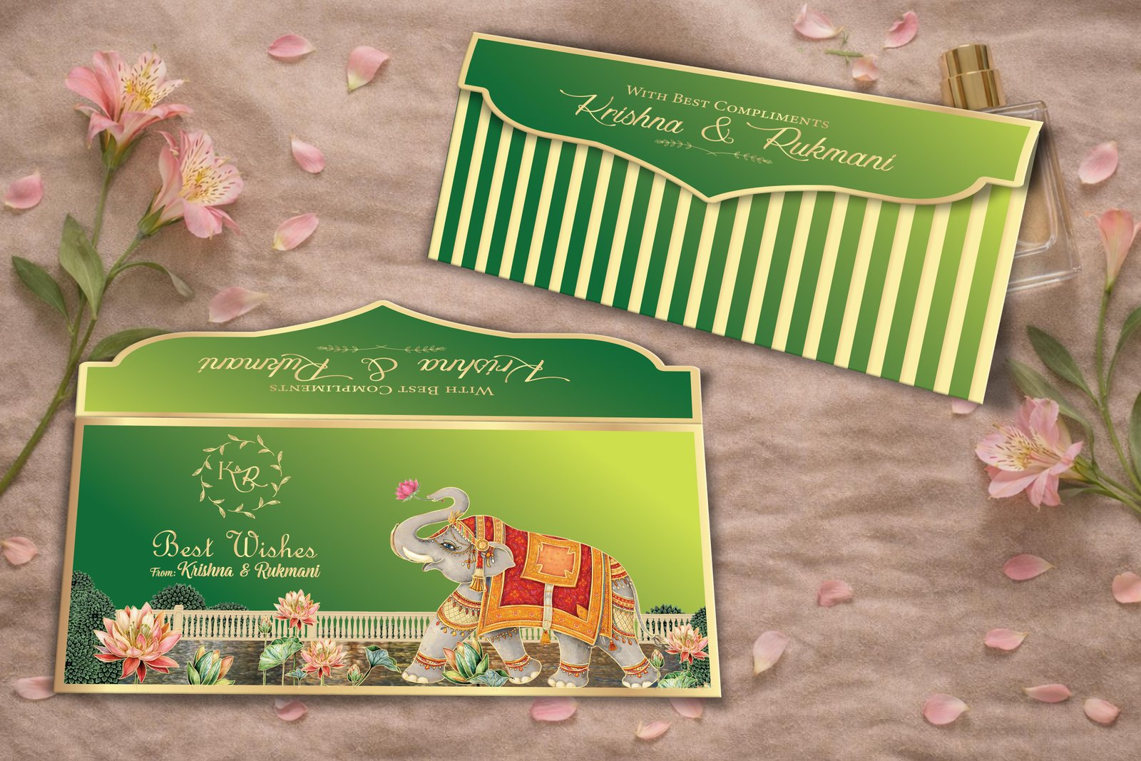 Mangalam Gajraj Royal Green – Personalized Shagun Envelope with Gold Foil for Wedding & Festivals
