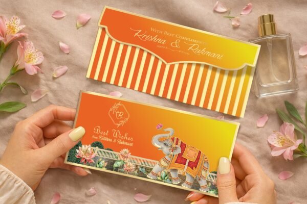 Mangalam Gajraj Royal Orange – Personalized Shagun Envelope with Gold Foil for Wedding & Festivals