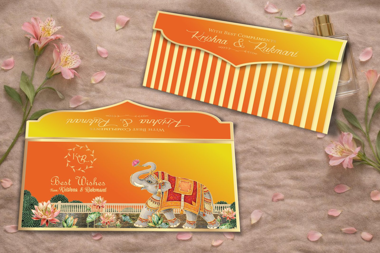 Mangalam Gajraj Royal Orange – Personalized Shagun Envelope with Gold Foil for Wedding & Festivals