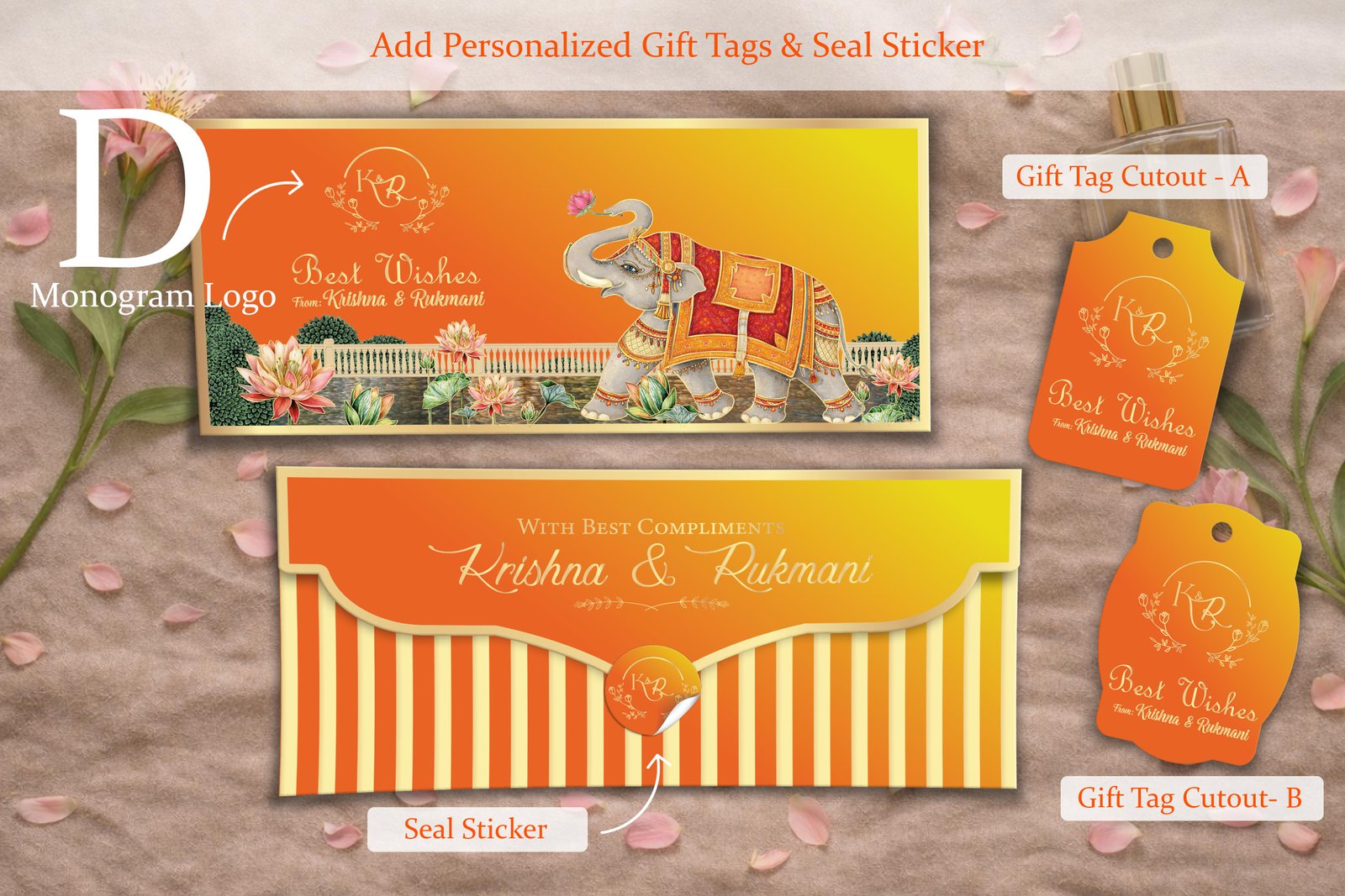 Mangalam Gajraj Royal Orange – Personalized Shagun Envelope with Gold Foil for Wedding & Festivals